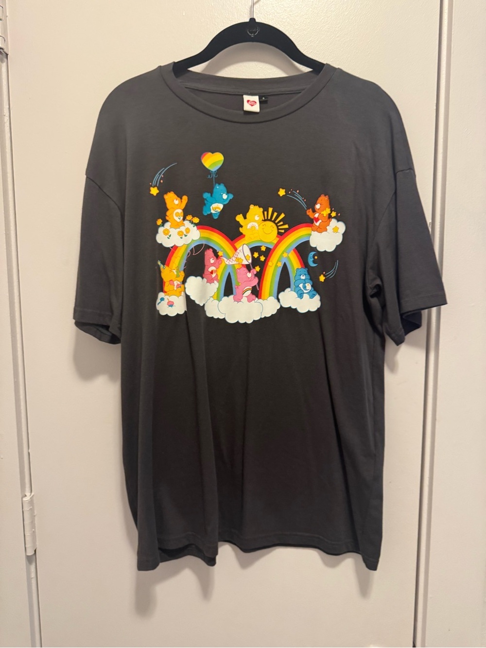 Care Bears Rainbow Graphic T-Shirt by SHEIN Size Medium Gray Oversized Tee